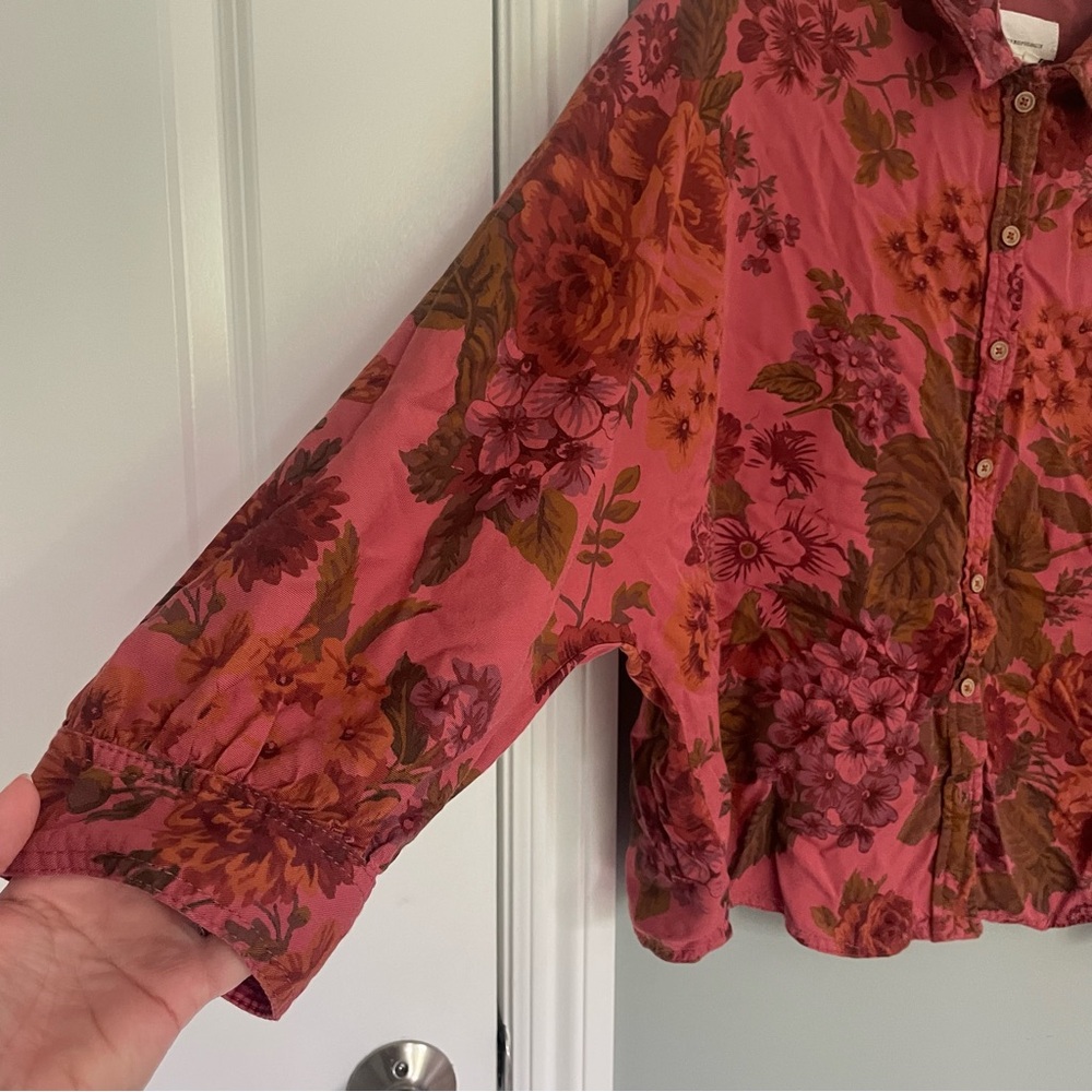 ANTHROPOLOGIE Halie Dolman-Sleeve Button Down Collared Floral Top - Picture 4 of 14